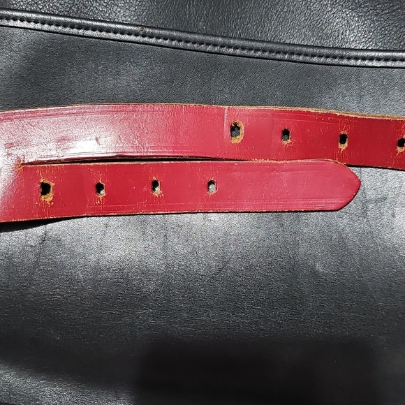 Vintage Roger Van S Red Leather Double Buckle Asymmetric Belt SMALL